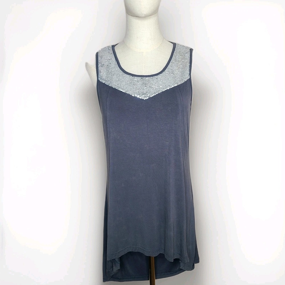 POL Silver Sequin Open Back Grey  Boho Chic‎ Swing Tank Size M